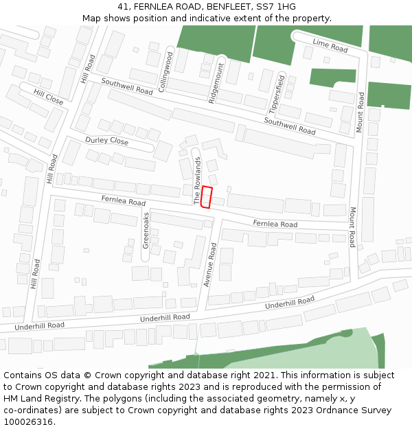 41, FERNLEA ROAD, BENFLEET, SS7 1HG: Location map and indicative extent of plot