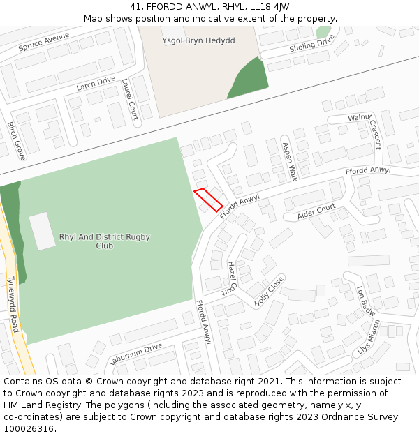 41, FFORDD ANWYL, RHYL, LL18 4JW: Location map and indicative extent of plot