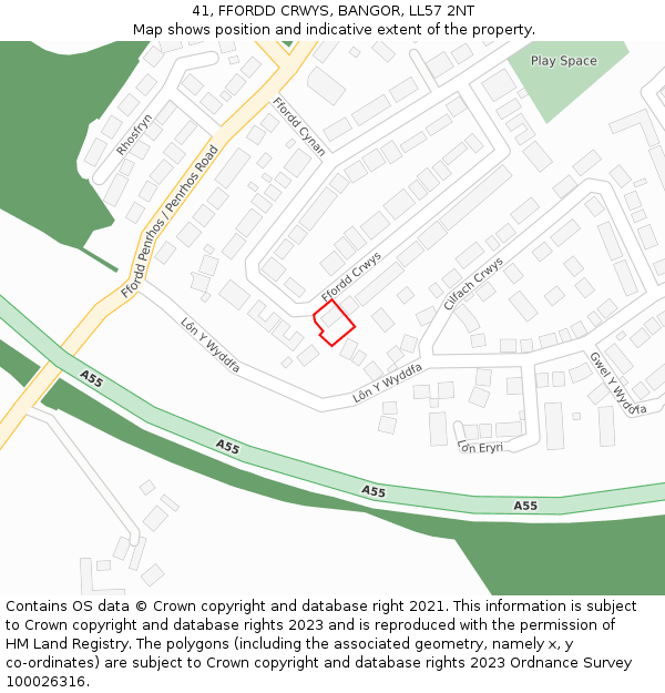 41, FFORDD CRWYS, BANGOR, LL57 2NT: Location map and indicative extent of plot