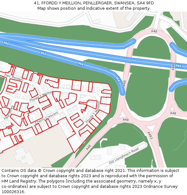 41, FFORDD Y MEILLION, PENLLERGAER, SWANSEA, SA4 9FD: Location map and indicative extent of plot