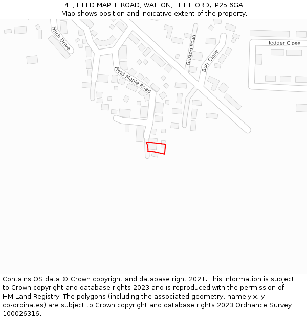 41, FIELD MAPLE ROAD, WATTON, THETFORD, IP25 6GA: Location map and indicative extent of plot