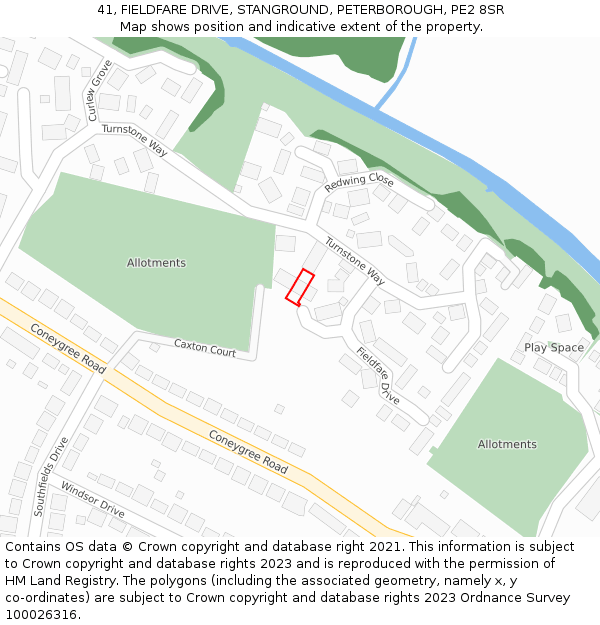 41, FIELDFARE DRIVE, STANGROUND, PETERBOROUGH, PE2 8SR: Location map and indicative extent of plot