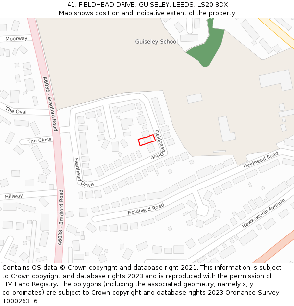 41, FIELDHEAD DRIVE, GUISELEY, LEEDS, LS20 8DX: Location map and indicative extent of plot