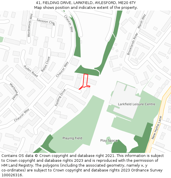 41, FIELDING DRIVE, LARKFIELD, AYLESFORD, ME20 6TY: Location map and indicative extent of plot