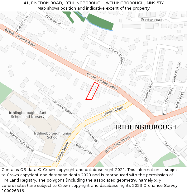41, FINEDON ROAD, IRTHLINGBOROUGH, WELLINGBOROUGH, NN9 5TY: Location map and indicative extent of plot