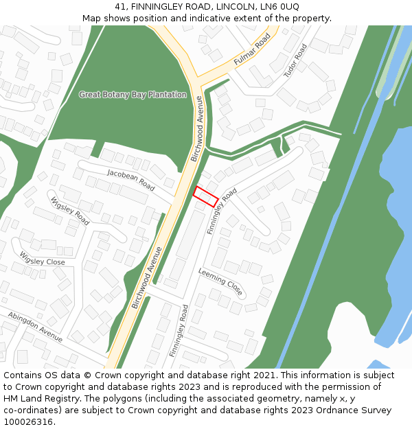 41, FINNINGLEY ROAD, LINCOLN, LN6 0UQ: Location map and indicative extent of plot