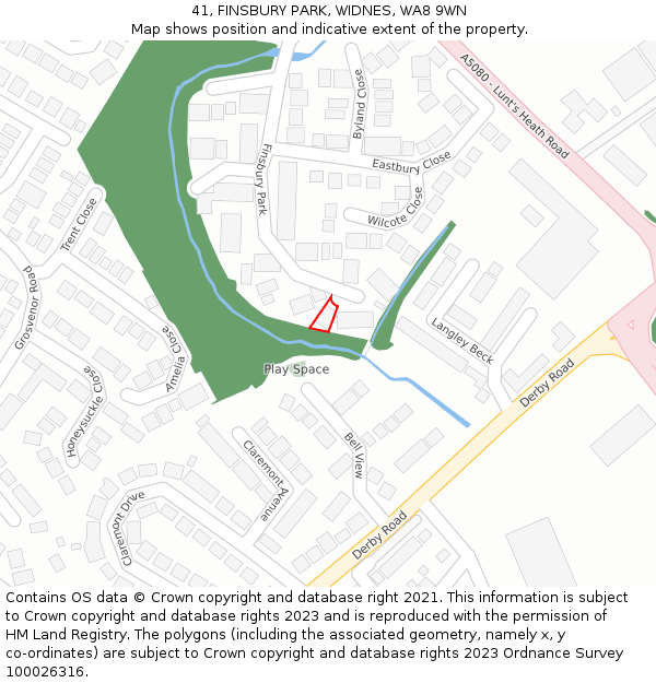 41, FINSBURY PARK, WIDNES, WA8 9WN: Location map and indicative extent of plot