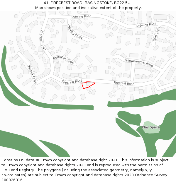 41, FIRECREST ROAD, BASINGSTOKE, RG22 5UL: Location map and indicative extent of plot