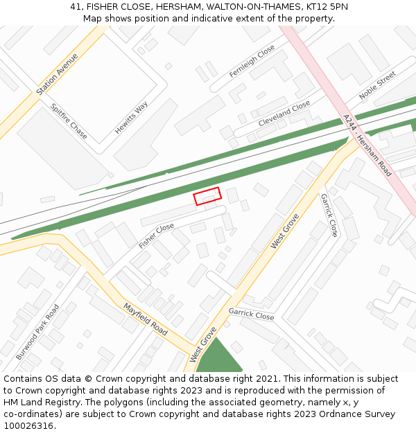 41, FISHER CLOSE, HERSHAM, WALTON-ON-THAMES, KT12 5PN: Location map and indicative extent of plot