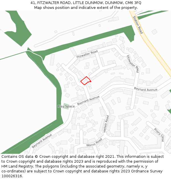 41, FITZWALTER ROAD, LITTLE DUNMOW, DUNMOW, CM6 3FQ: Location map and indicative extent of plot