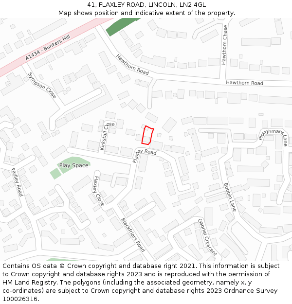 41, FLAXLEY ROAD, LINCOLN, LN2 4GL: Location map and indicative extent of plot