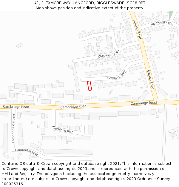 41, FLEXMORE WAY, LANGFORD, BIGGLESWADE, SG18 9PT: Location map and indicative extent of plot