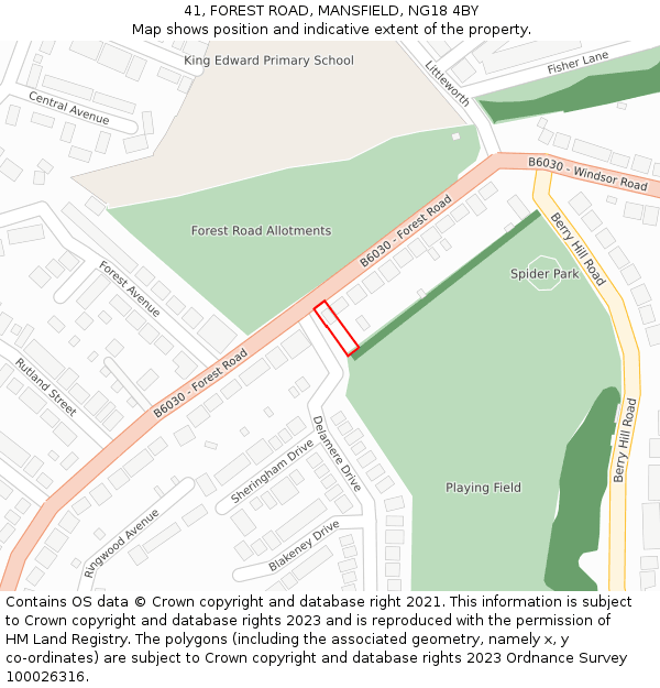 41, FOREST ROAD, MANSFIELD, NG18 4BY: Location map and indicative extent of plot