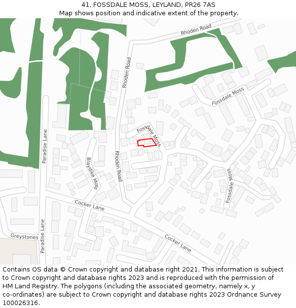 41, FOSSDALE MOSS, LEYLAND, PR26 7AS: Location map and indicative extent of plot