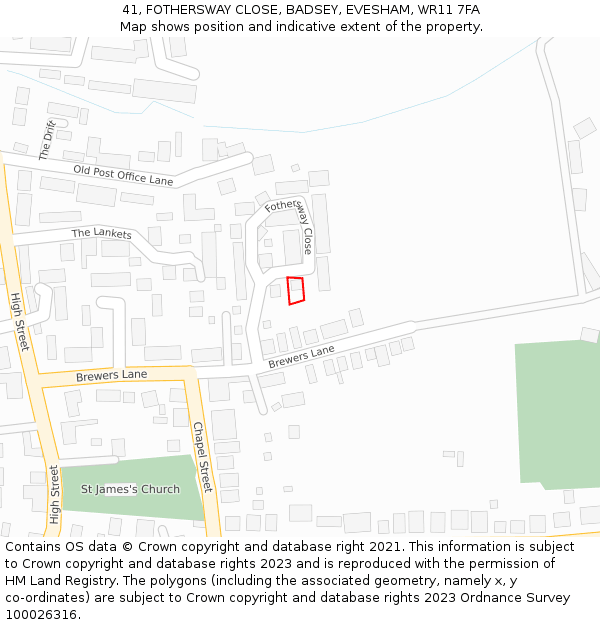 41, FOTHERSWAY CLOSE, BADSEY, EVESHAM, WR11 7FA: Location map and indicative extent of plot