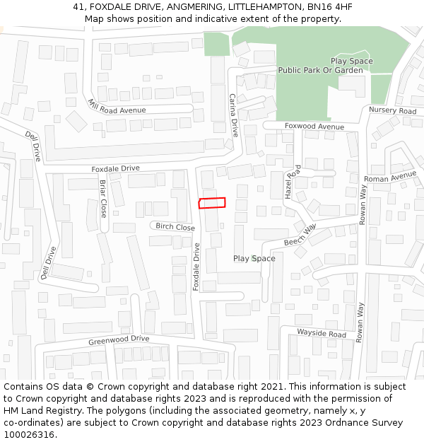 41, FOXDALE DRIVE, ANGMERING, LITTLEHAMPTON, BN16 4HF: Location map and indicative extent of plot