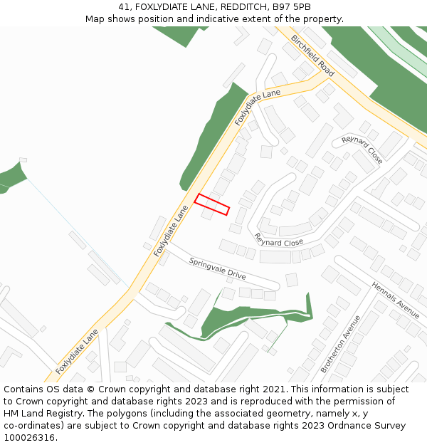 41, FOXLYDIATE LANE, REDDITCH, B97 5PB: Location map and indicative extent of plot