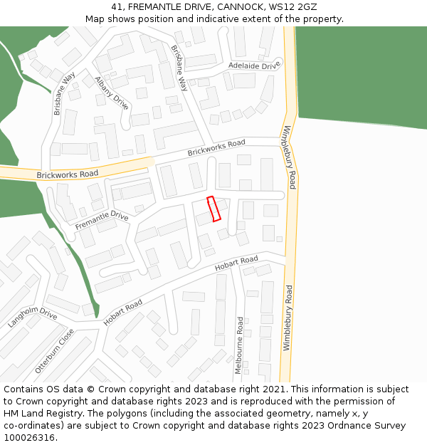 41, FREMANTLE DRIVE, CANNOCK, WS12 2GZ: Location map and indicative extent of plot