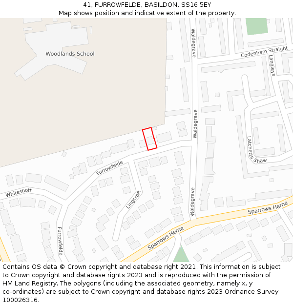 41, FURROWFELDE, BASILDON, SS16 5EY: Location map and indicative extent of plot
