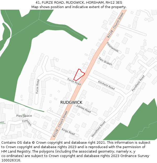 41, FURZE ROAD, RUDGWICK, HORSHAM, RH12 3ES: Location map and indicative extent of plot