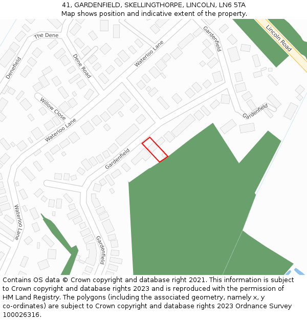 41, GARDENFIELD, SKELLINGTHORPE, LINCOLN, LN6 5TA: Location map and indicative extent of plot