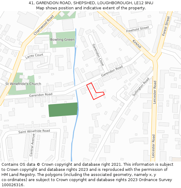 41, GARENDON ROAD, SHEPSHED, LOUGHBOROUGH, LE12 9NU: Location map and indicative extent of plot