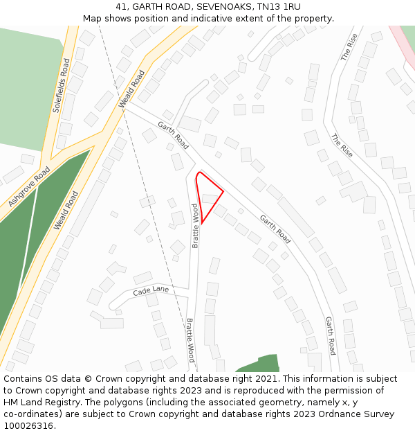 41, GARTH ROAD, SEVENOAKS, TN13 1RU: Location map and indicative extent of plot