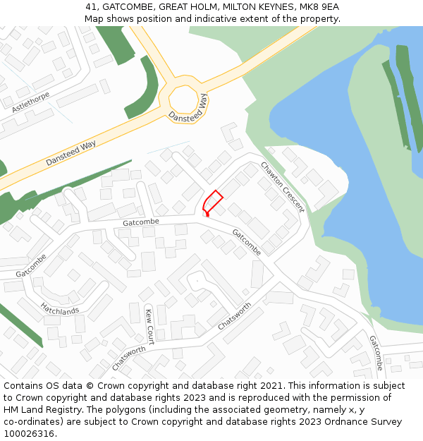 41, GATCOMBE, GREAT HOLM, MILTON KEYNES, MK8 9EA: Location map and indicative extent of plot