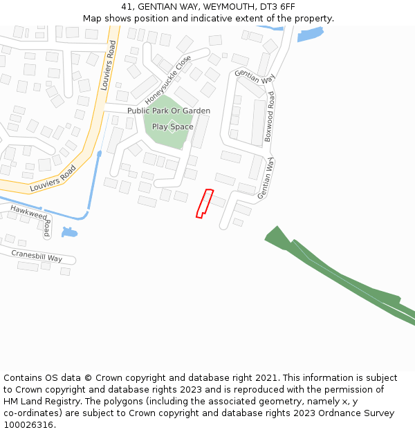 41, GENTIAN WAY, WEYMOUTH, DT3 6FF: Location map and indicative extent of plot