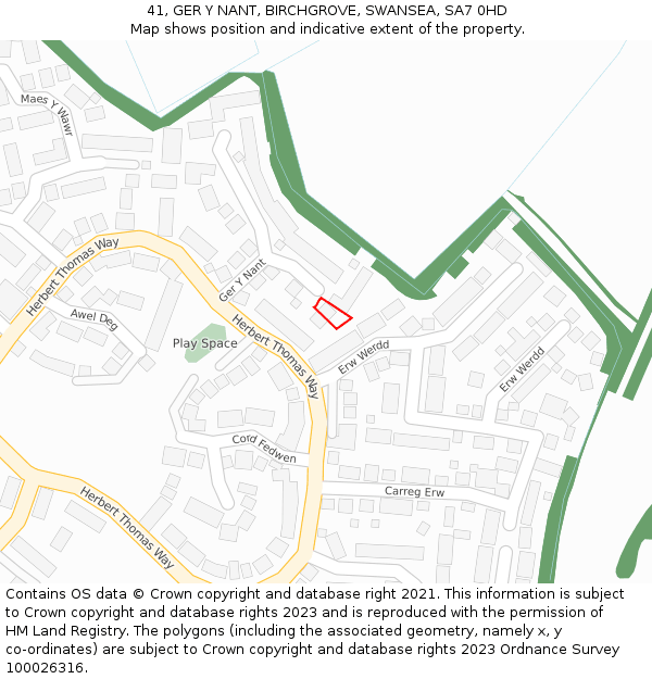 41, GER Y NANT, BIRCHGROVE, SWANSEA, SA7 0HD: Location map and indicative extent of plot