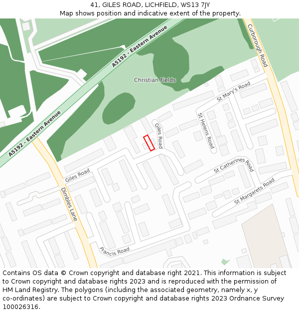41, GILES ROAD, LICHFIELD, WS13 7JY: Location map and indicative extent of plot