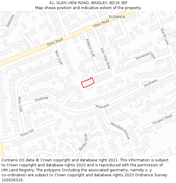 41, GLEN VIEW ROAD, BINGLEY, BD16 3EF: Location map and indicative extent of plot