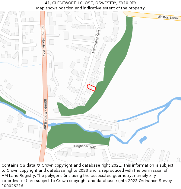 41, GLENTWORTH CLOSE, OSWESTRY, SY10 9PY: Location map and indicative extent of plot
