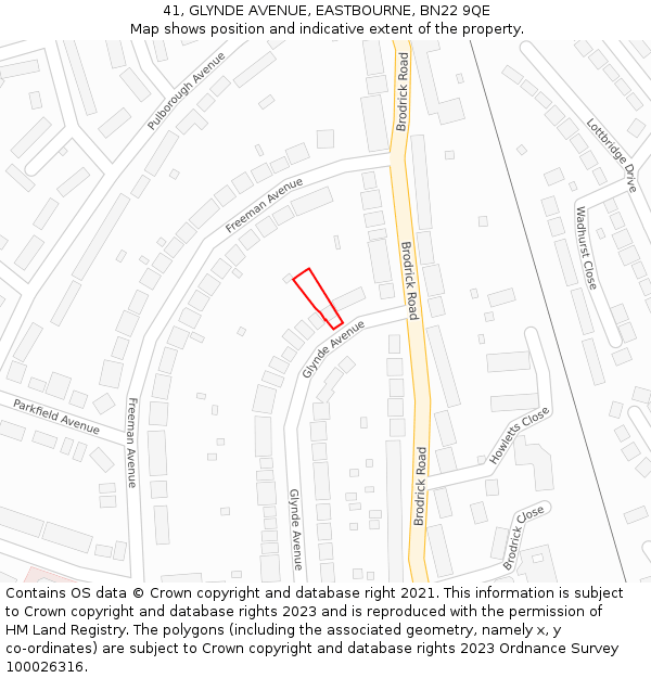 41, GLYNDE AVENUE, EASTBOURNE, BN22 9QE: Location map and indicative extent of plot