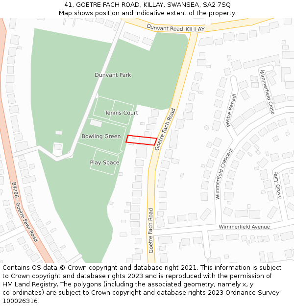 41, GOETRE FACH ROAD, KILLAY, SWANSEA, SA2 7SQ: Location map and indicative extent of plot