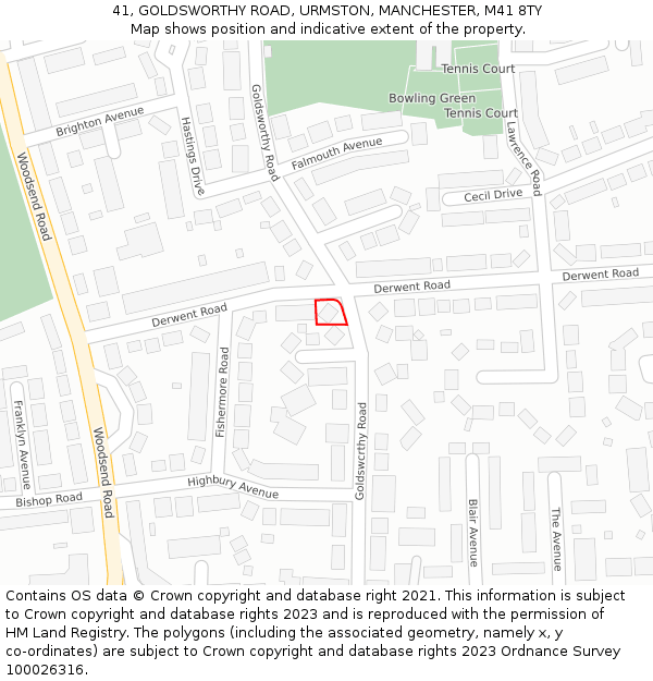 41, GOLDSWORTHY ROAD, URMSTON, MANCHESTER, M41 8TY: Location map and indicative extent of plot