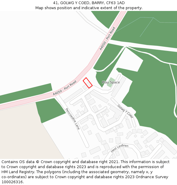 41, GOLWG Y COED, BARRY, CF63 1AD: Location map and indicative extent of plot