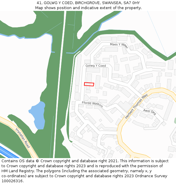 41, GOLWG Y COED, BIRCHGROVE, SWANSEA, SA7 0HY: Location map and indicative extent of plot