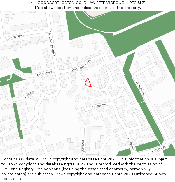 41, GOODACRE, ORTON GOLDHAY, PETERBOROUGH, PE2 5LZ: Location map and indicative extent of plot