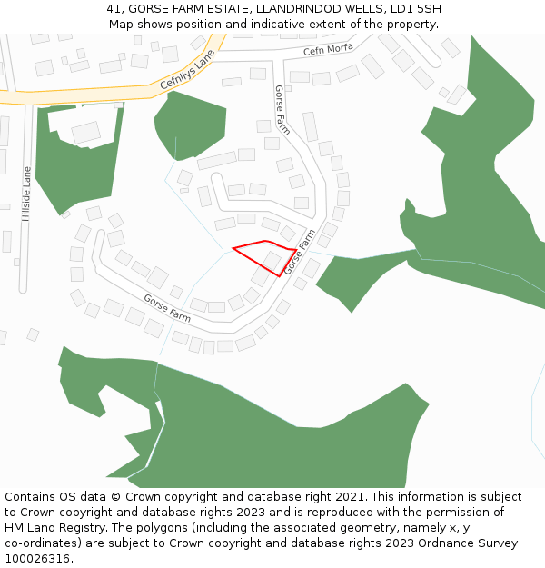 41, GORSE FARM ESTATE, LLANDRINDOD WELLS, LD1 5SH: Location map and indicative extent of plot