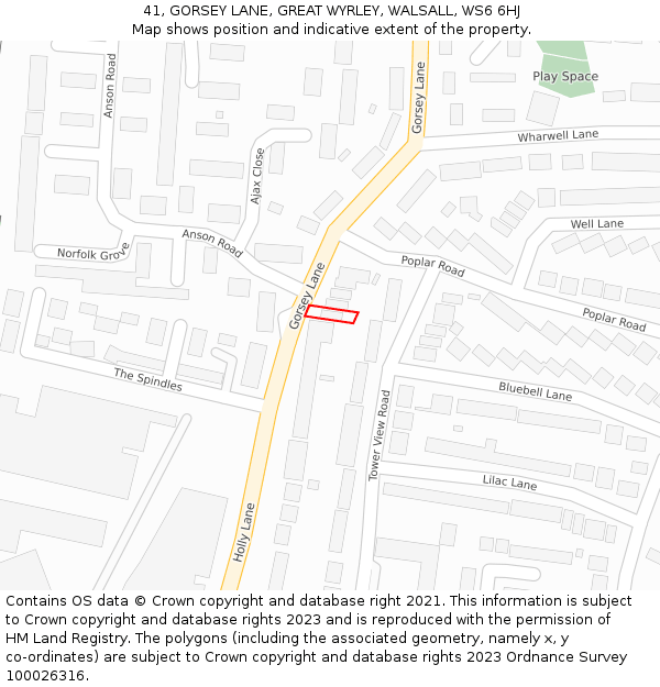 41, GORSEY LANE, GREAT WYRLEY, WALSALL, WS6 6HJ: Location map and indicative extent of plot