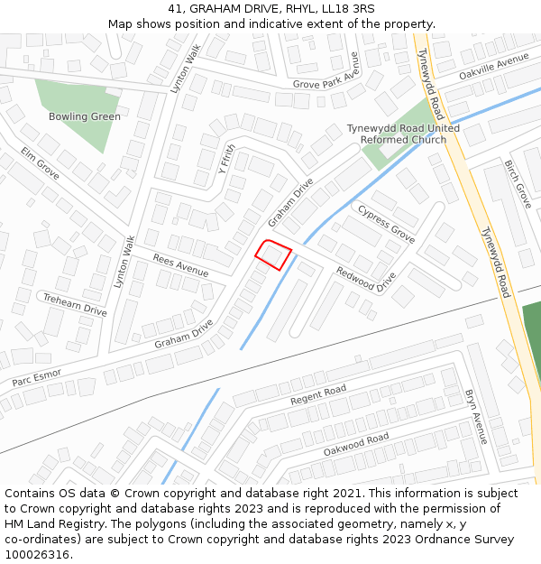 41, GRAHAM DRIVE, RHYL, LL18 3RS: Location map and indicative extent of plot