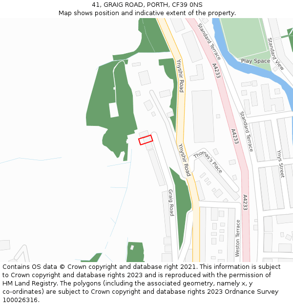 41, GRAIG ROAD, PORTH, CF39 0NS: Location map and indicative extent of plot