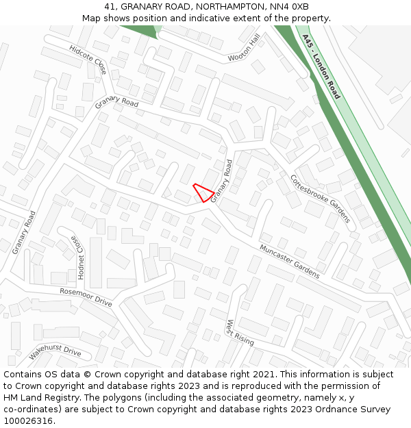 41, GRANARY ROAD, NORTHAMPTON, NN4 0XB: Location map and indicative extent of plot