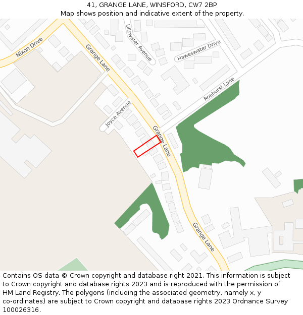 41, GRANGE LANE, WINSFORD, CW7 2BP: Location map and indicative extent of plot