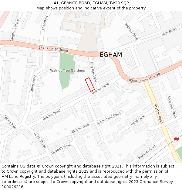 41, GRANGE ROAD, EGHAM, TW20 9QP: Location map and indicative extent of plot