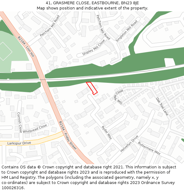 41, GRASMERE CLOSE, EASTBOURNE, BN23 8JE: Location map and indicative extent of plot