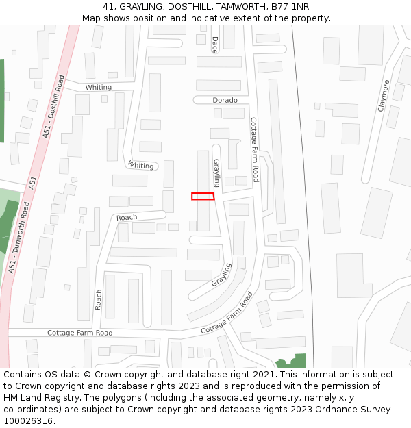 41, GRAYLING, DOSTHILL, TAMWORTH, B77 1NR: Location map and indicative extent of plot