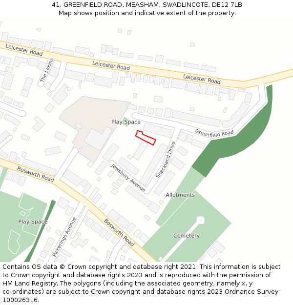 41, GREENFIELD ROAD, MEASHAM, SWADLINCOTE, DE12 7LB: Location map and indicative extent of plot