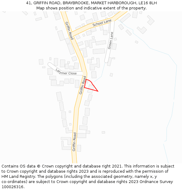 41, GRIFFIN ROAD, BRAYBROOKE, MARKET HARBOROUGH, LE16 8LH: Location map and indicative extent of plot